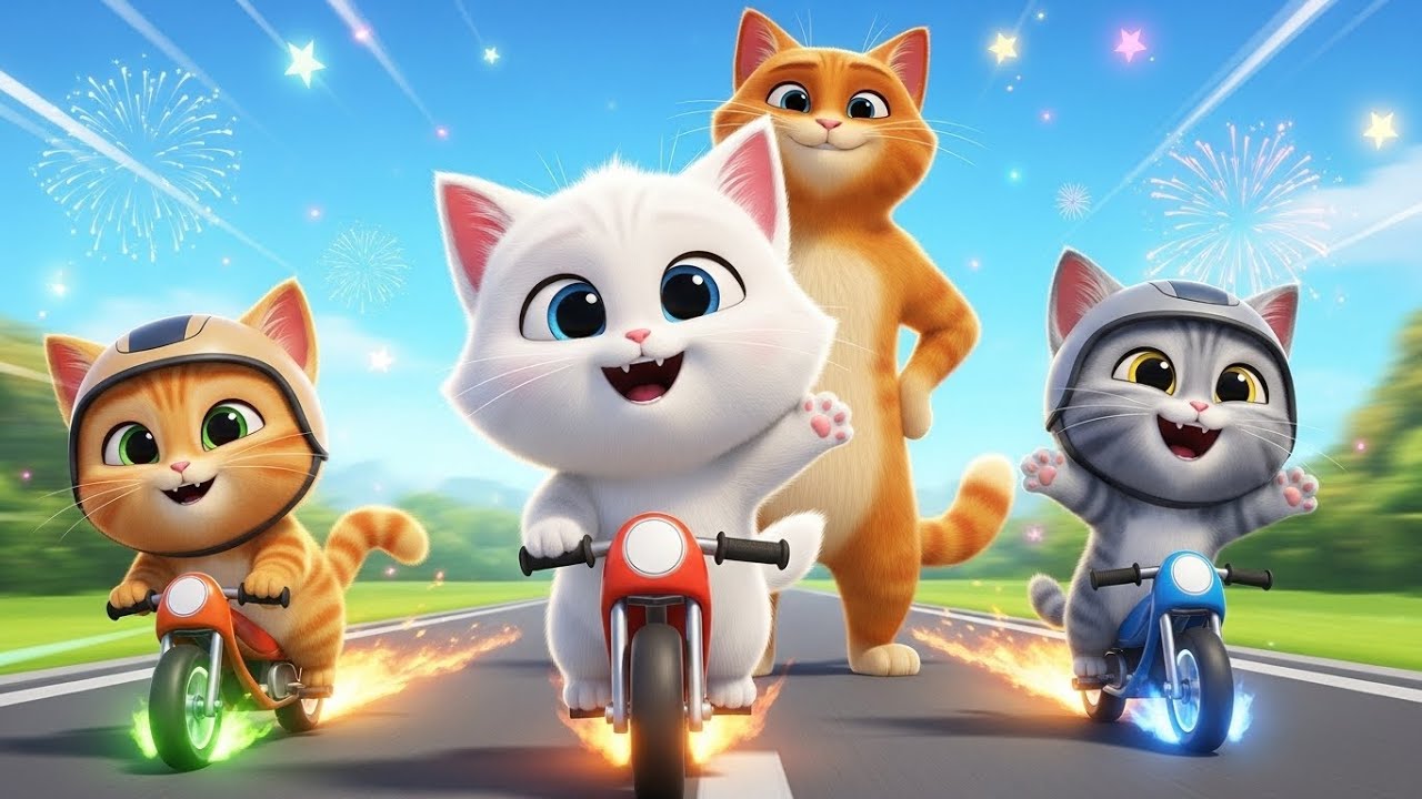 Super Kittens Bike Race 🏍️🐱 | Cute Racing & Teamwork Story for Kids | AI Cartoon
