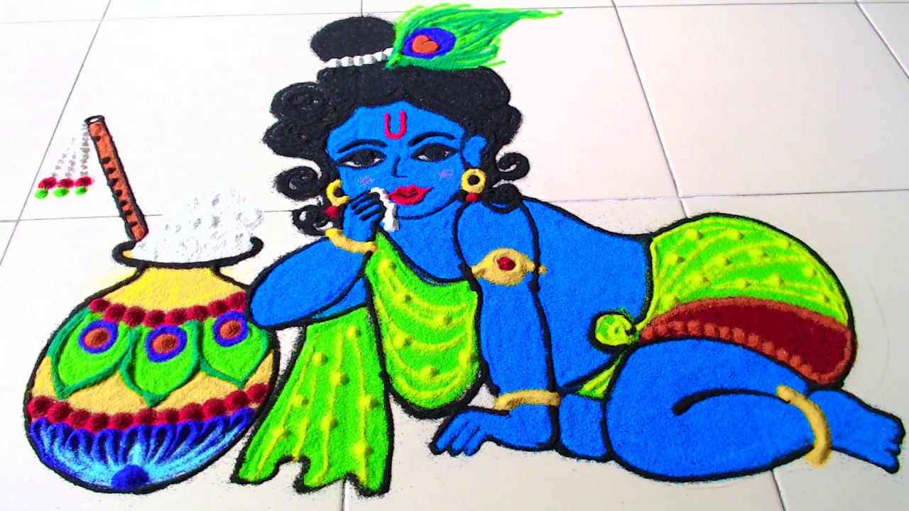 JANMASTAMI special rangoli designs with colours by #easyrangoliforu