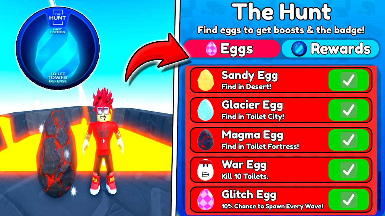 ПОЛУЧИЛ БЕЙДЖ ТТД И НАШЕЛ ВСЕ ЯЙЦА В THE HUNT TOILET TOWER DEFENSE ROBLOX
