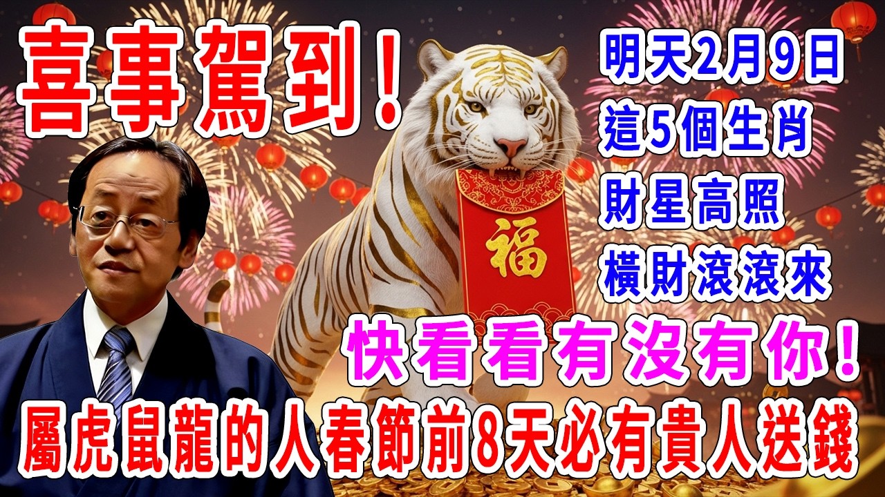 喜事駕到!明天2月9日這5個生肖財星高照橫財滾滾來,屬虎鼠龍的人春節前8天必有貴人送錢,快看看有沒有你!