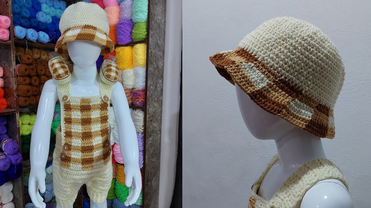 How to crochet unisex baby/toddler checkered/plaid bucket hat (0-5 yrs.) beginner-friendly. 