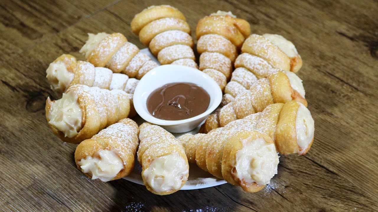 Conitos rellenos de crema pastelera 😋 ¡SIN USAR MOLDES! 😱