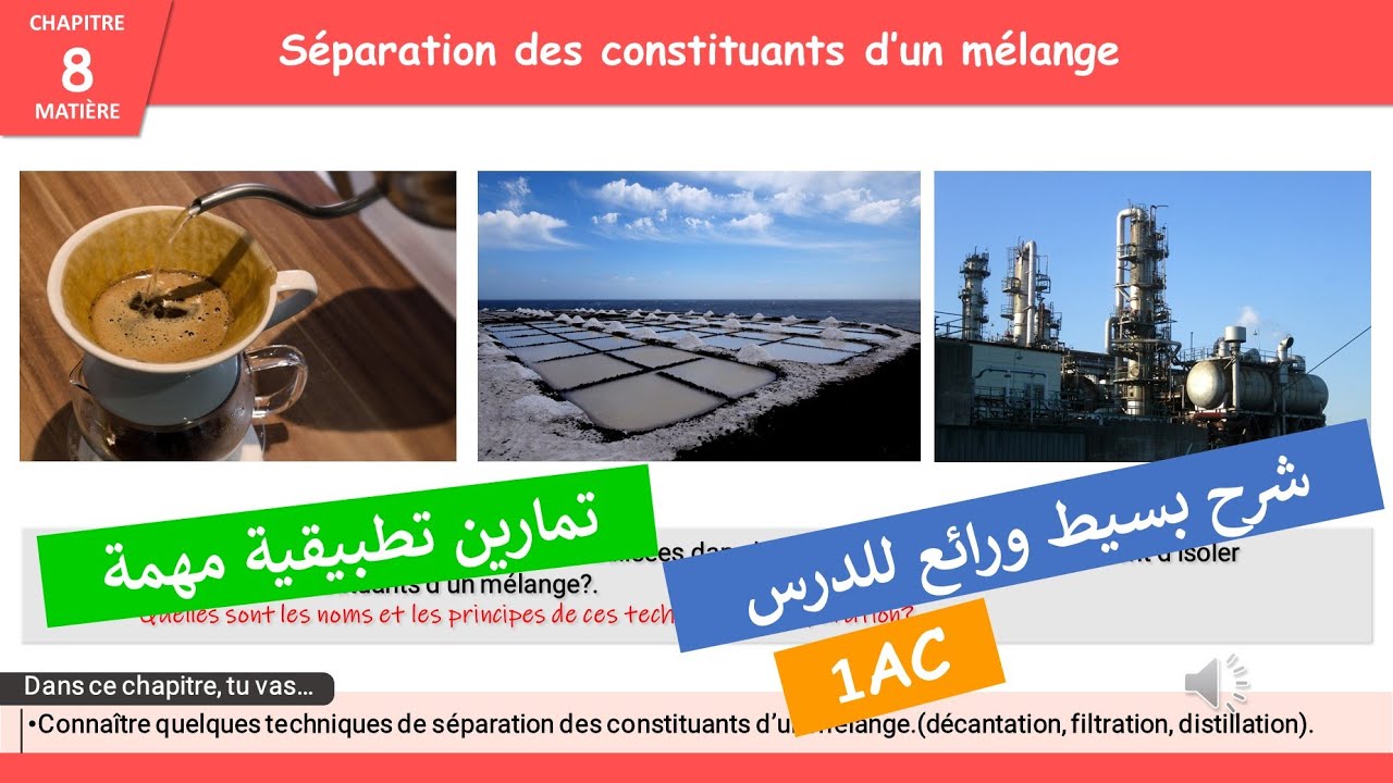 Séparation des constituants d'un mélange 1 année collège