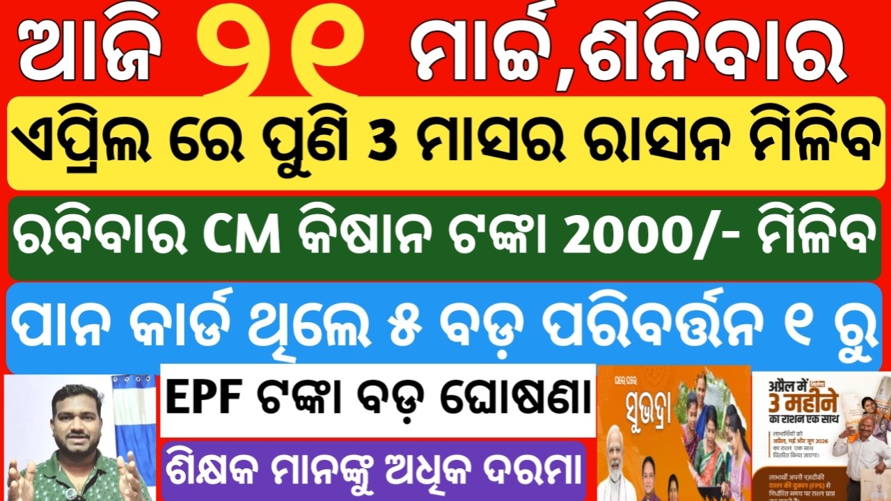 today's morning news odisha| 21 march 2026 | subhadra yojana online registration| Stock market news