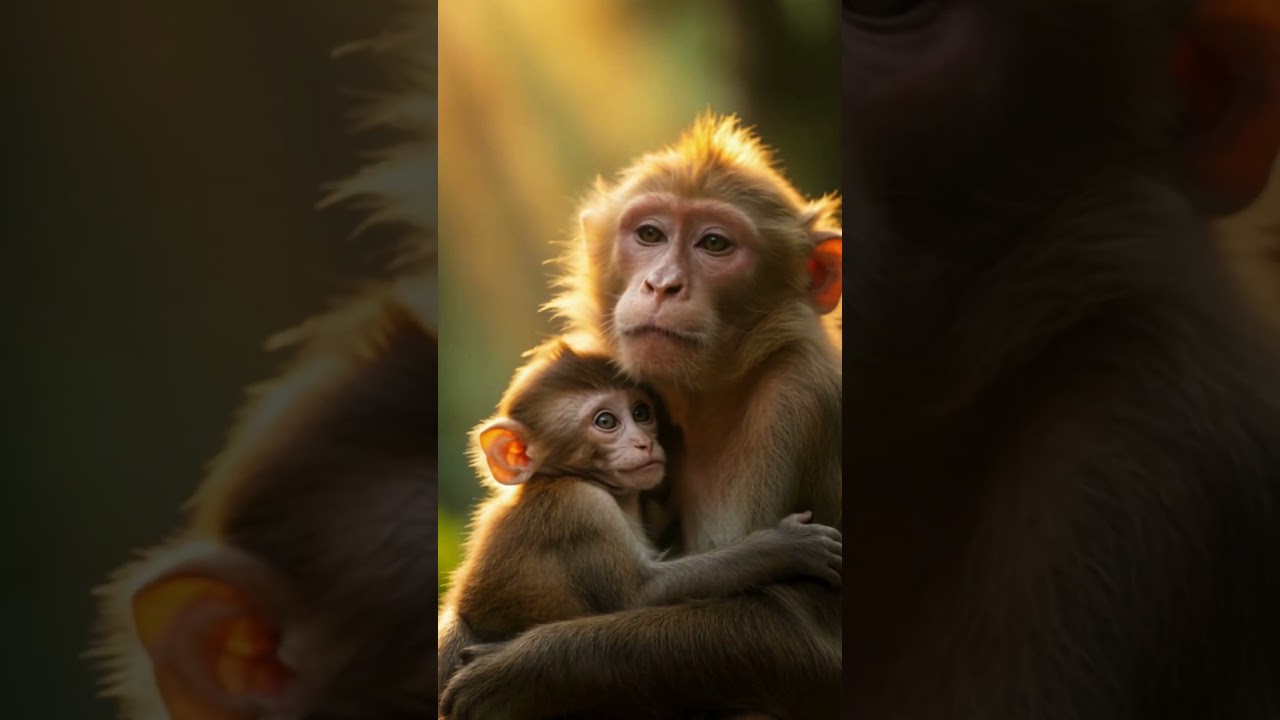 Baby Monkey Hugging Mother | Unconditional Love 🐒💛