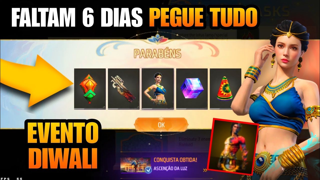 ACESSEI ANTECIPADO PR&Oacute;XIMO EVENTO DO FREE FIRE BATALHA DO AMANHECER - DIWALI SKINS GR&Aacute;TIS E MAIS!