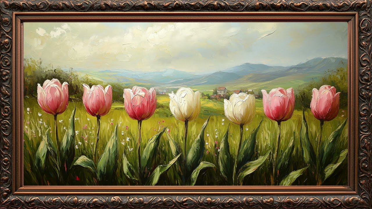 Spring Poppy Flower🌼 in Oil painting FRAME TV ART | Frame TV ART | Golden Framed Art |
