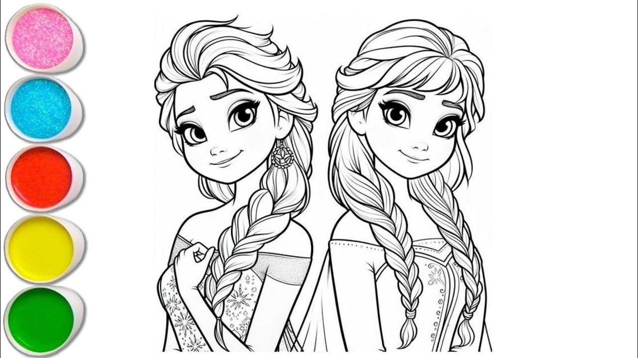 Beautiful Elsa & Anna Drawing for Kids, Painting & Coloring for kids | Let's Draw Together