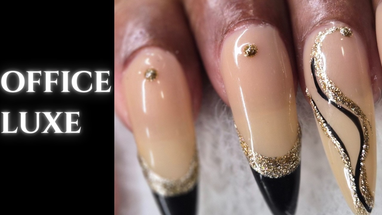 Office-Approved Black & Gold Gel-X (Beginner Friendly)