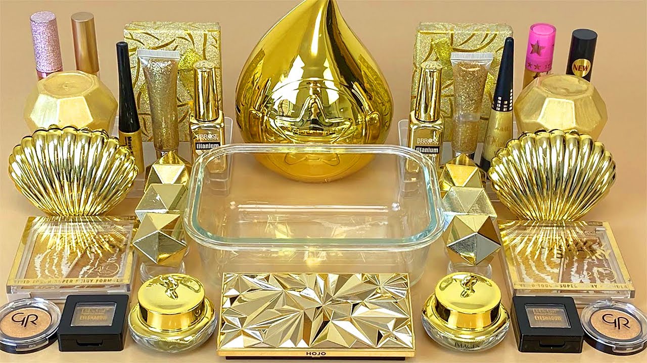 GOLD SLIME 💛 Mixing makeup and glitter into Clear Slime 💯% ASMR Satisfying Slime Videos 1080p