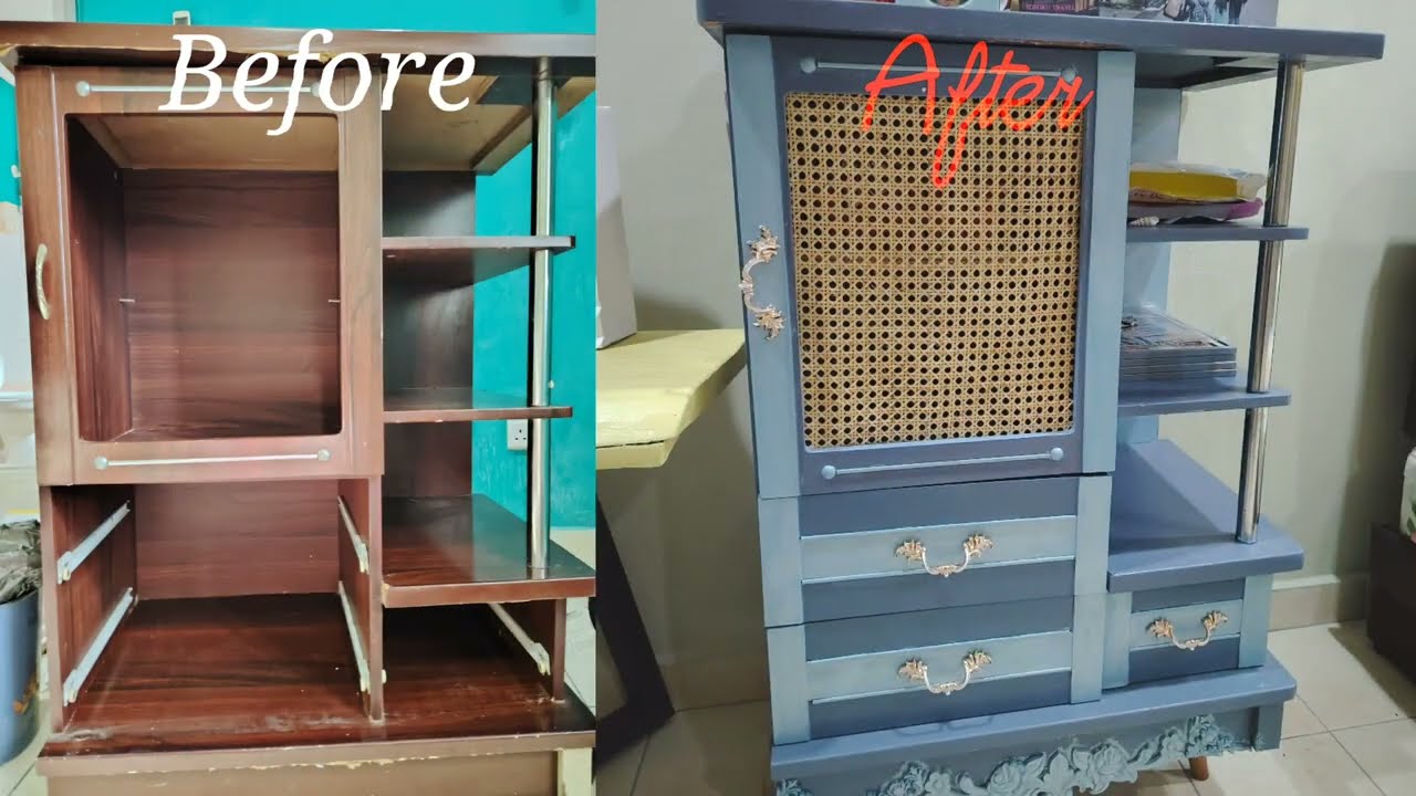 Uplifting cabinet with leftovers blue metallic wood paint and nantucket blue chalkpaint