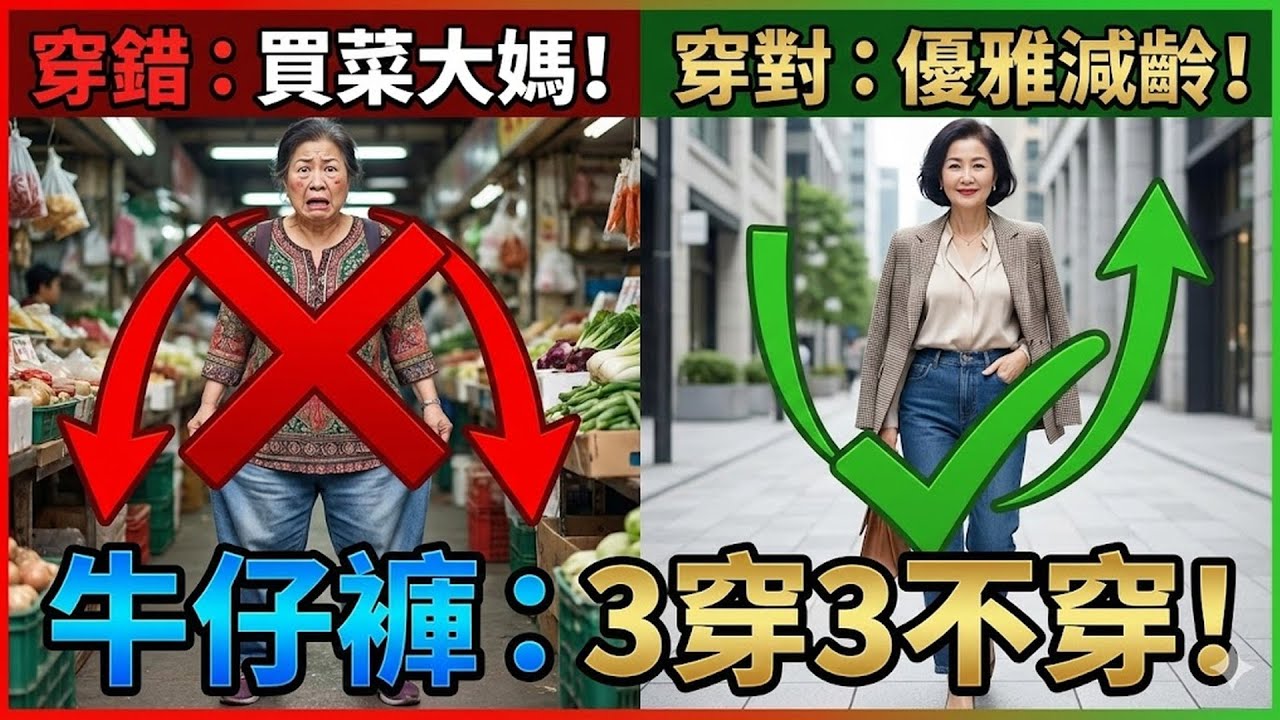 女人過了50歲，穿牛仔褲一定要避開這“3穿3不穿”，否則穿得再貴也像買菜大媽！#女人過了50歲 #牛仔褲穿搭 #時尚造型 #避開雷區 #優雅氣質 #買菜大媽