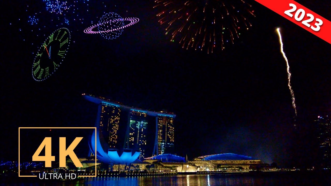 NEW YEAR 2023 🇸🇬 Singapore | Drone Show & Fireworks | Marina Bay | New Years Countdown | 4K