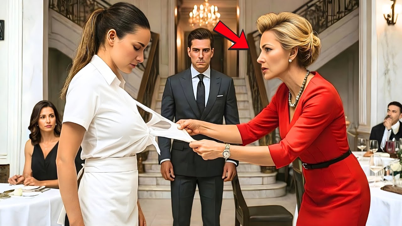 ARROGANTE LE ROMPIÓ EL VESTIDO CREYENDO QUE ERA SOLO UNA MESERA… PERO SU ESPOSO MILLONARIO OBSERVABA