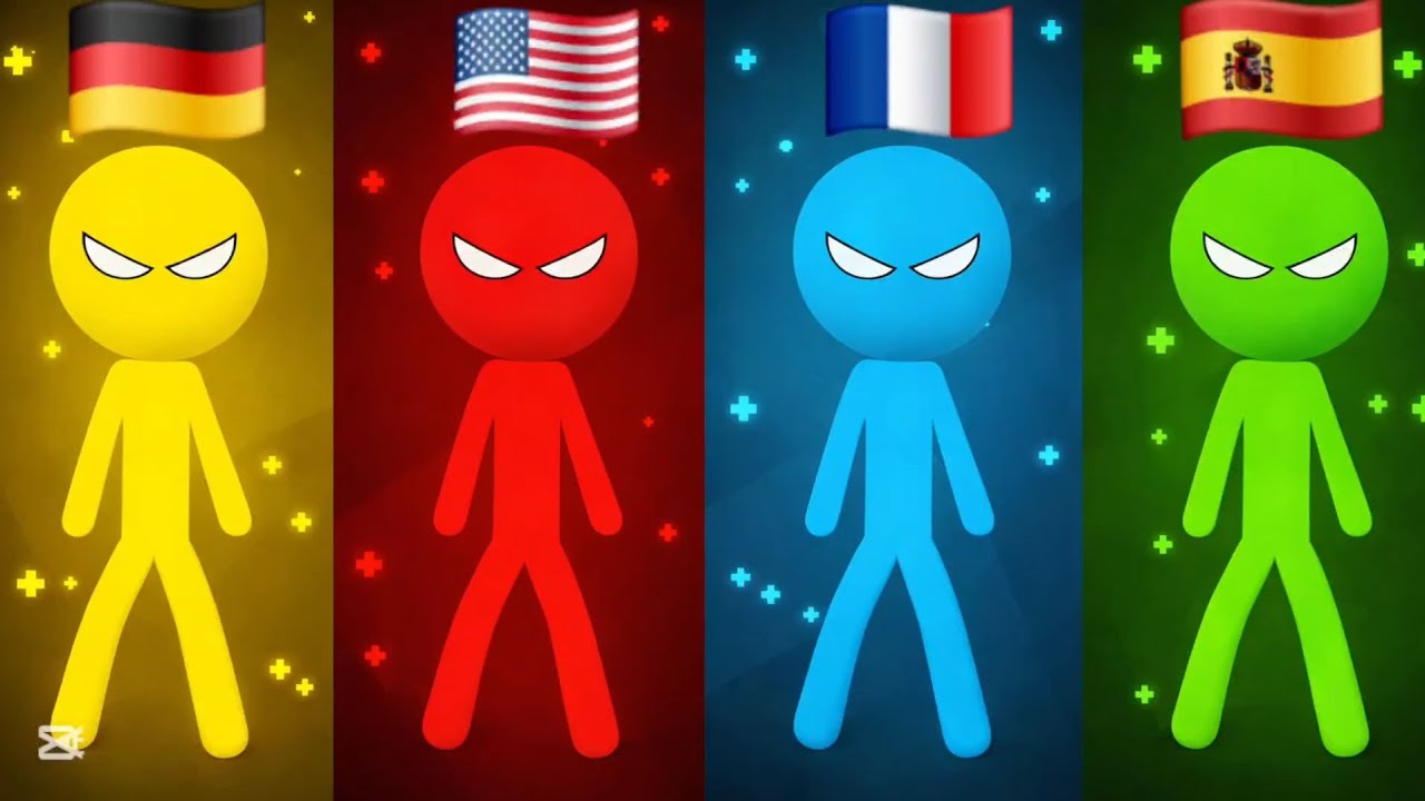 USA  vs Germany  vs France vs Espana in the game Stickman Party  / INTERNATIONAL   GAMES🏝
