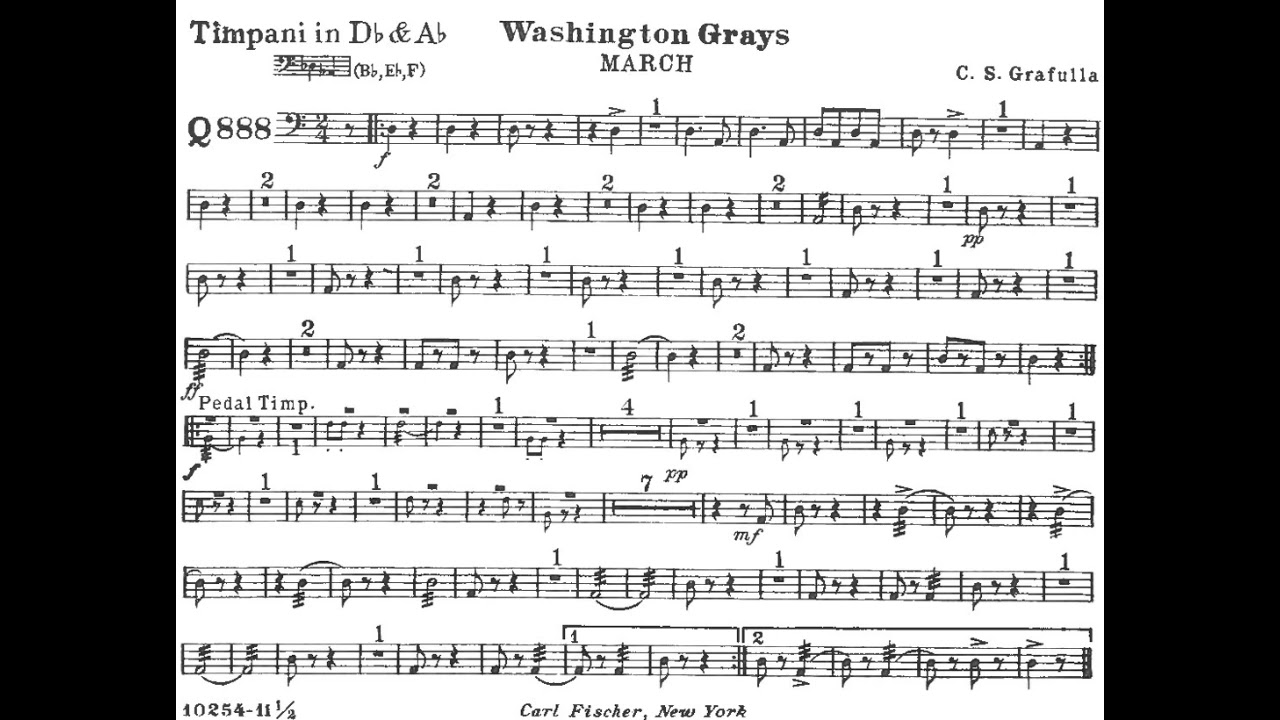 Washington Grays March By Claudio Grafulla - TIMPANI in Db & Ab