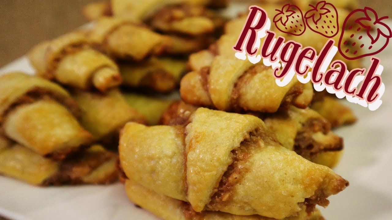 Strawberry Rugelach Cookies: Rolled Sugar Cookie Dough with Strawberry, Almond, & Chocolate Filling