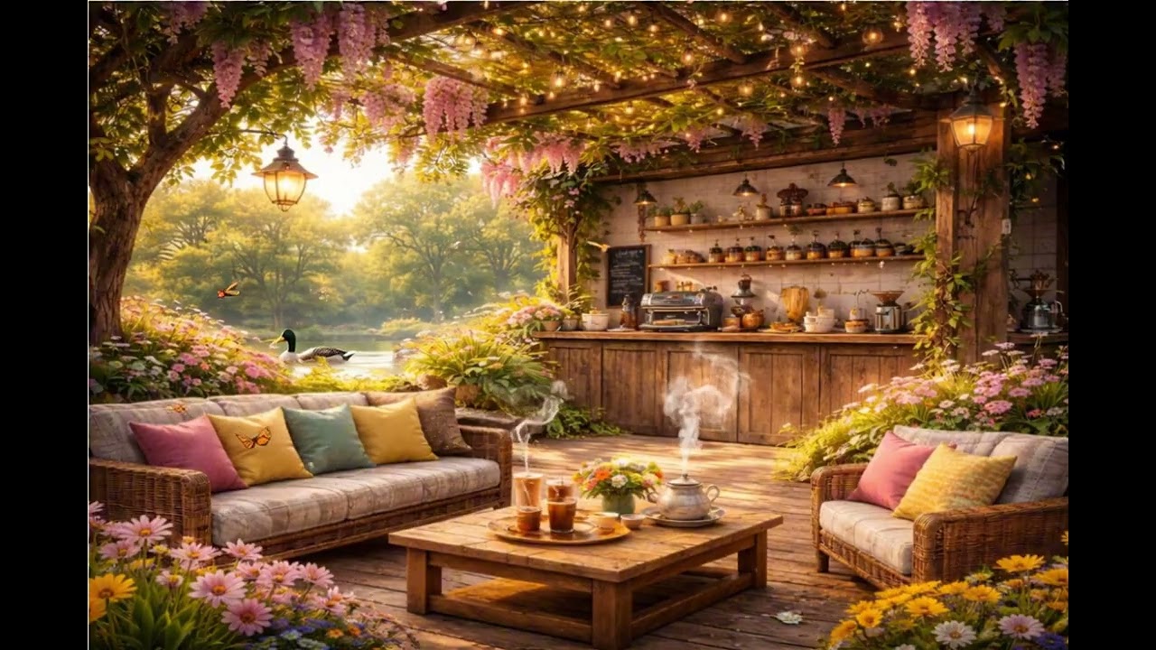 Cozy Spring Coffee ☕ Ambience Relaxing Jazz Music for Relaxing, Work 1h
