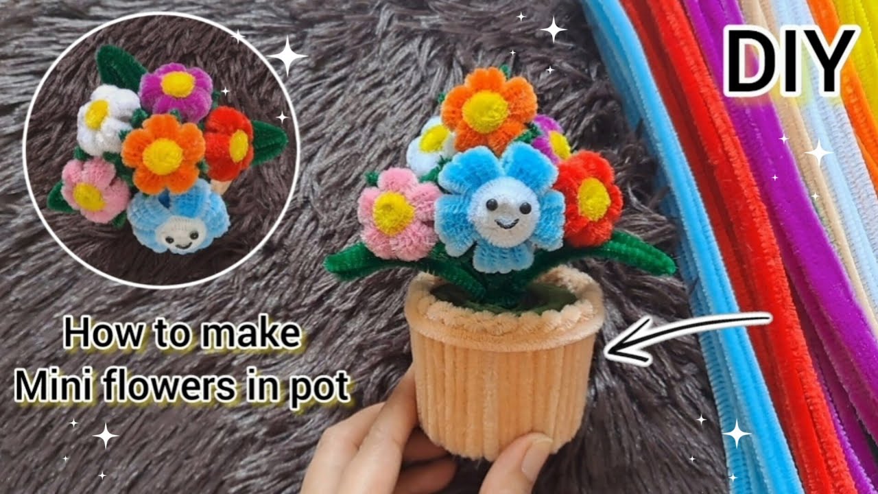 DIY Flowers : How to make small flowers in pots with pipe cleaners | Chenille wire | Fairy Am