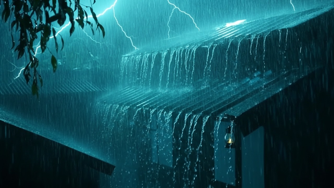 Heavy Rain on a Tin Roof for Deep Sleep and Insomnia Relief – Night Thunderstorm Sounds