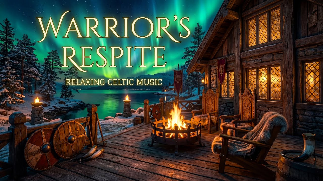 Snowy Wilderness Escape & Relaxing Medieval Music | Viking Cabin & Magical Northern Lights