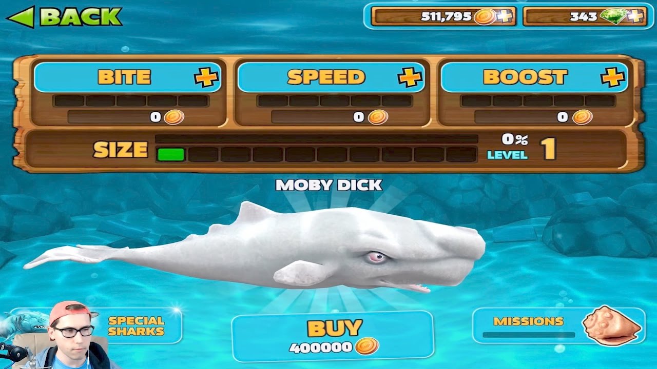 Прохождение Hungry Shark Evolution - MOBY DICK - МОБИ ДИК - Обзор на Акулу! 400000 Монет и МОЙ