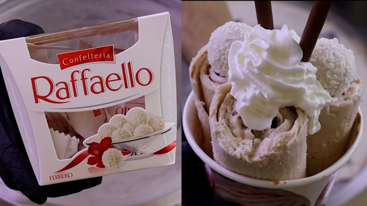 Raffaello ice cream roll - how to make ice cream roll - with Family Ice Roll channe