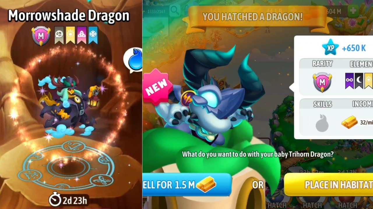 #899. Dragon city | Summon a new Morrow Shade Mythical VIP dragon | Get a new Trihorn Dragon.