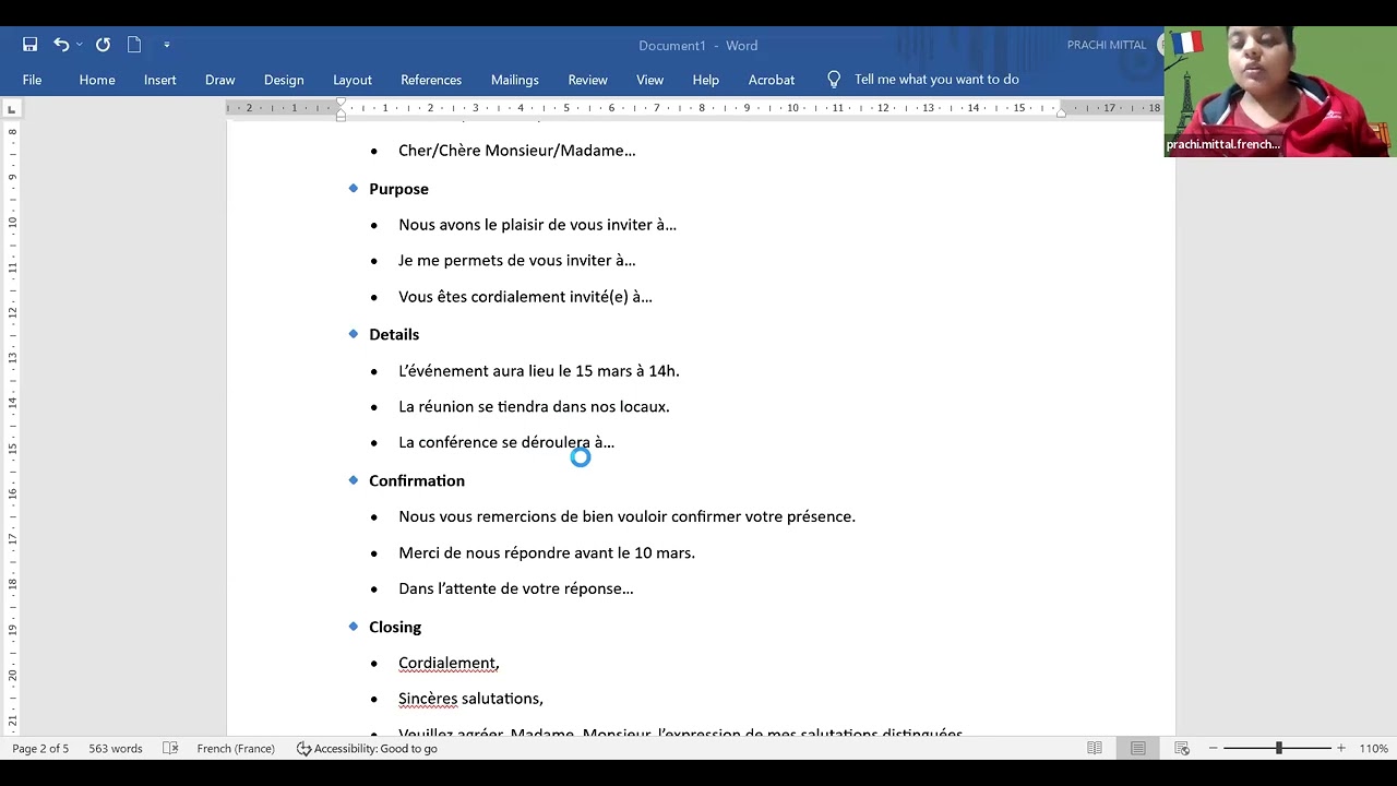 How to write Invitation in French ? (DELF/TCF format)