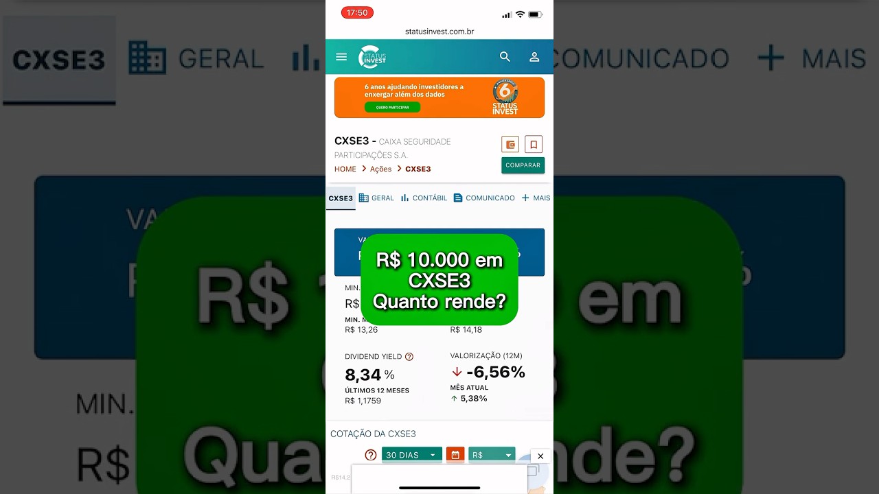 Quanto rende R$ 10.000 em dividendos nas a&ccedil;&otilde;es da CAIXA SEGURIDADE (CXSE3) #a&ccedil;&otilde;es
