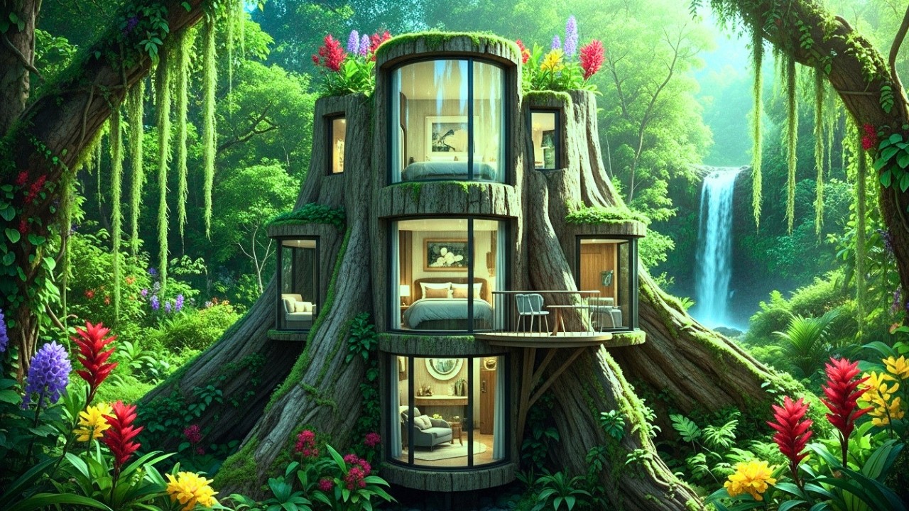 Inside a Luxury Vertical Tiny Home Built in a Giant Tree Stump  Full Jungle Build