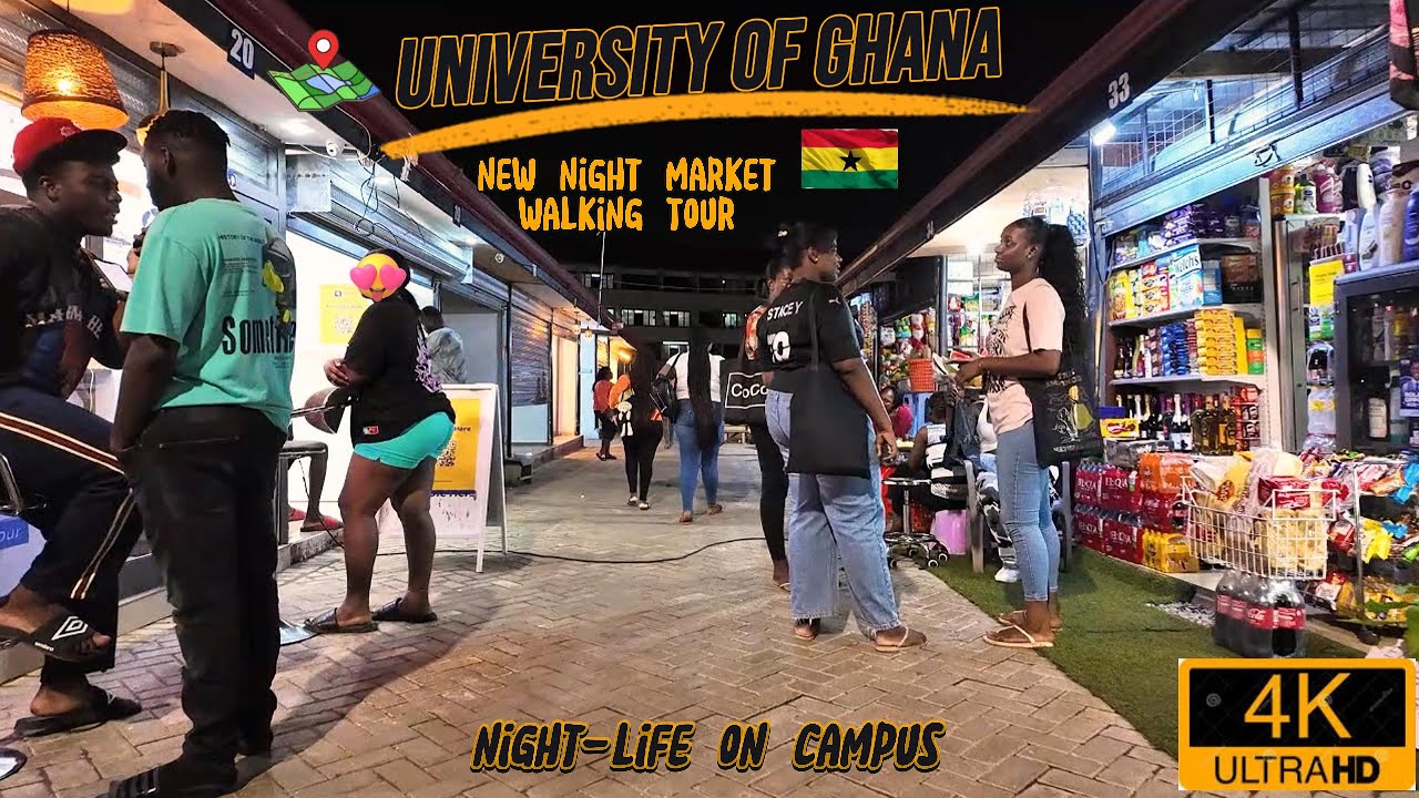 🇬🇭  4K Walking Tour of the New University of Ghana Night Market.