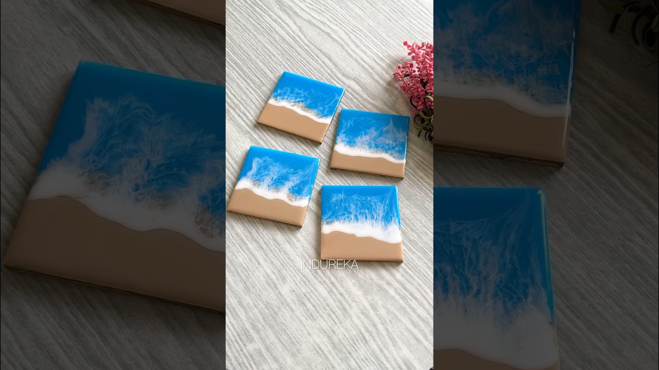 Ocean theme resin art coasters 💙 #epoxyresin #beach #oceanwaves