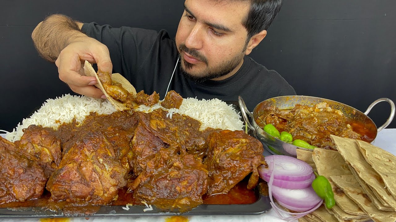 ASMR; Eating spicy spicy chicken thai curry+Mutton siri paya+Tandoori roti+Rice || Real Mukbang