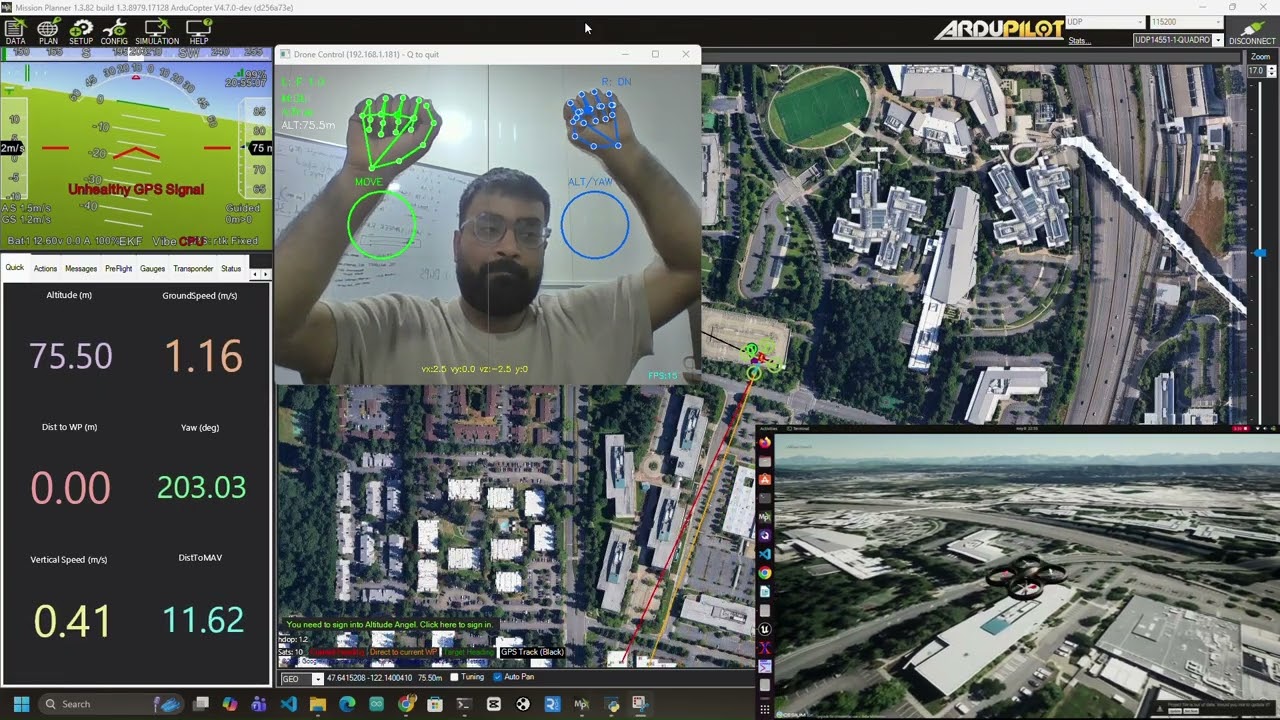 Unreal Engine + ArduPilot SITL + AirSim + Computer Vision based UAV Control via MAVProxy