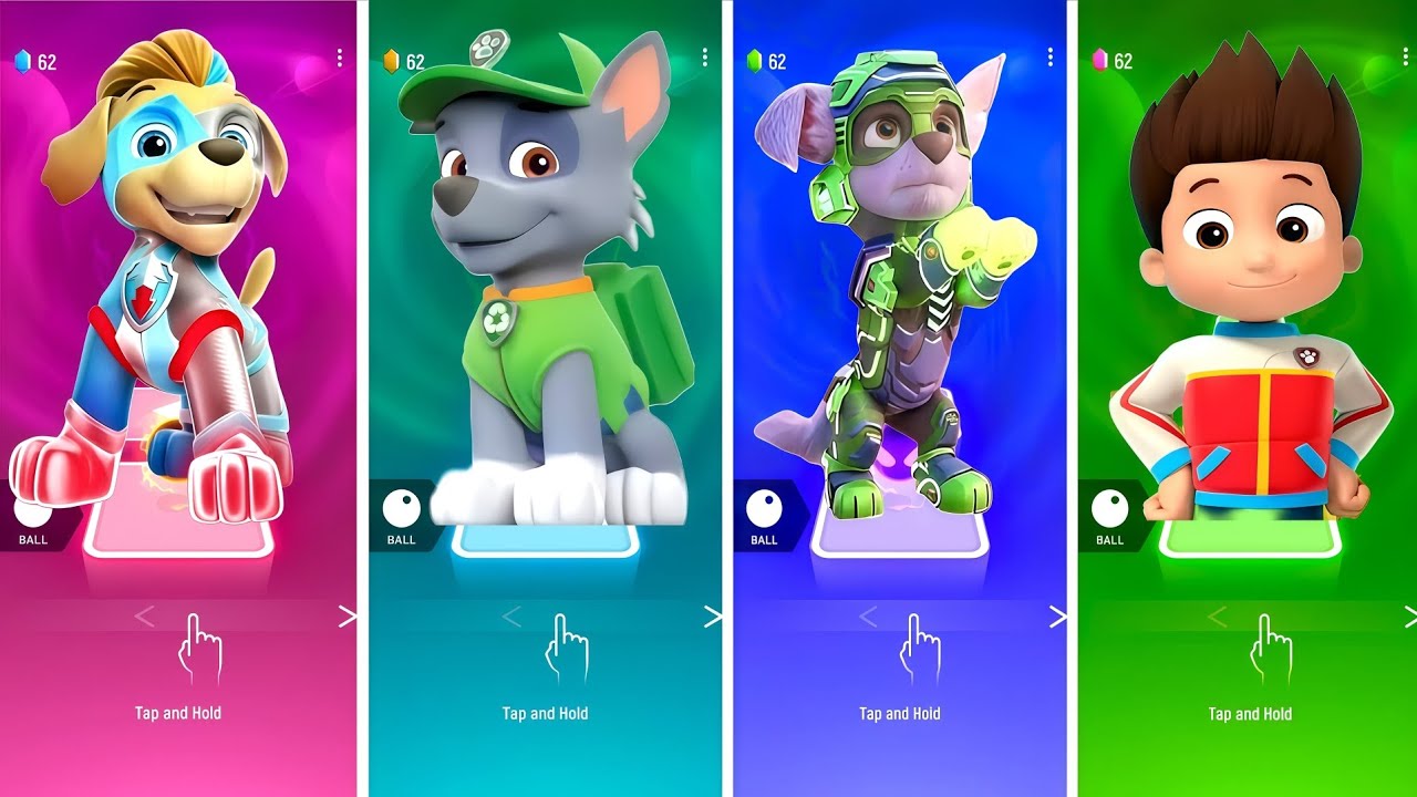 Marshall VS Rubble Paw Patrol VS Paw Patrol Ryder VS Paw Patrol - Tiles Hop EDM Rush