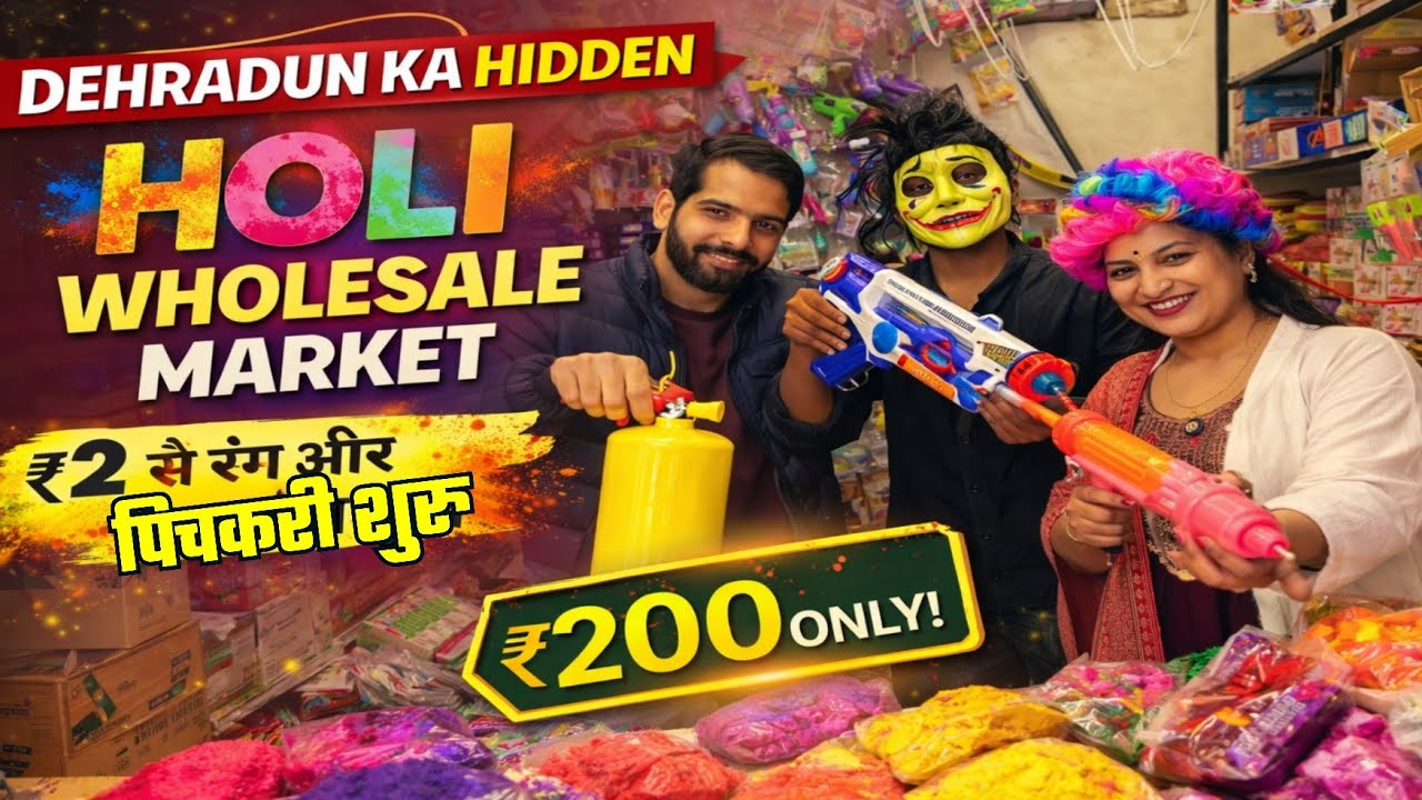 Exploring Dehradun ka Hidden Holi Market  | ₹2 se Rang & Pichkari + 80% Discount FREE Gifts Bhi 🎁🔥