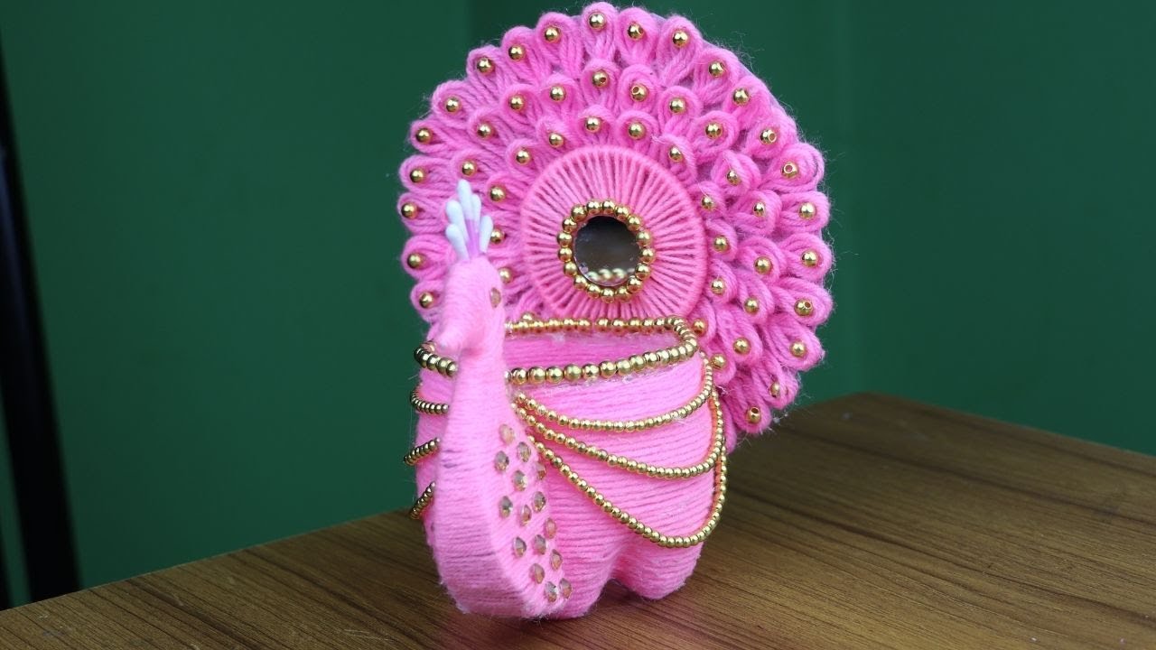 Amazing Peacock Design Showpiece Making Ideas For Home Decor - Best reuse ideas - Woolen Craft Idea