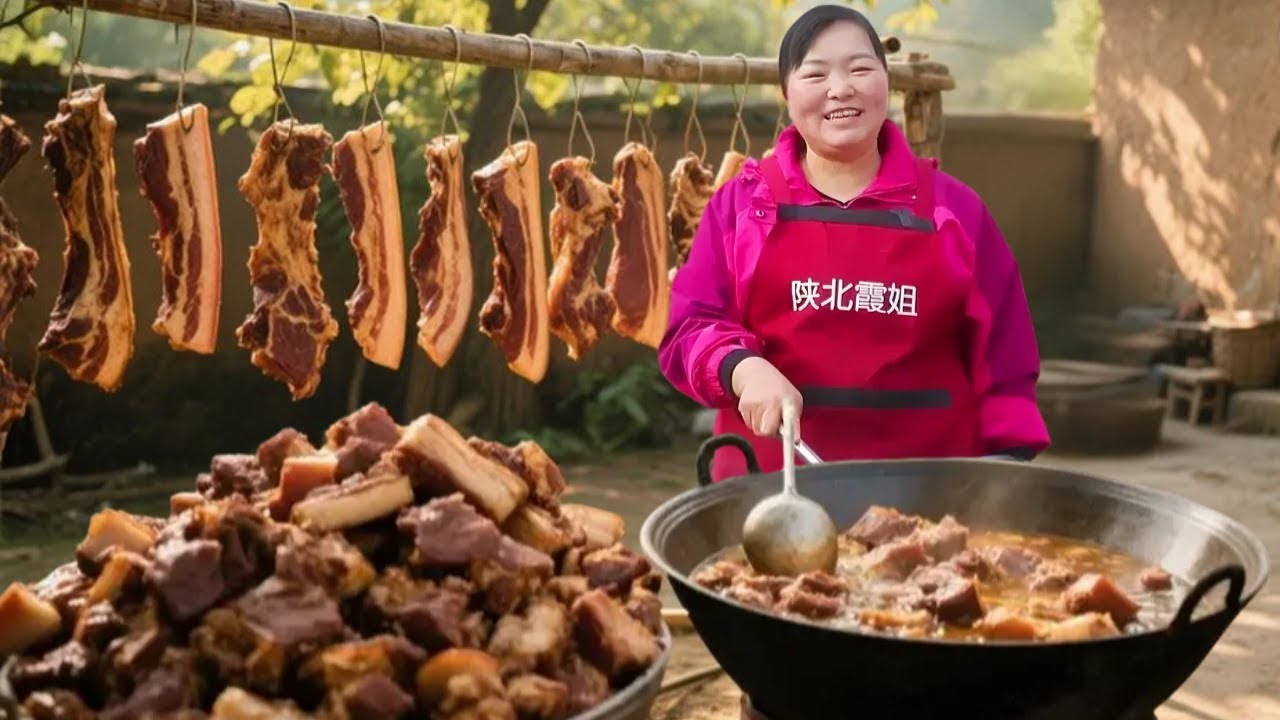 【陕北霞姐】30斤五花肉做陕北特色&ldquo;烧肉&rdquo;，霞姐切大块简单一炸一蒸，肥而不腻入口即化！