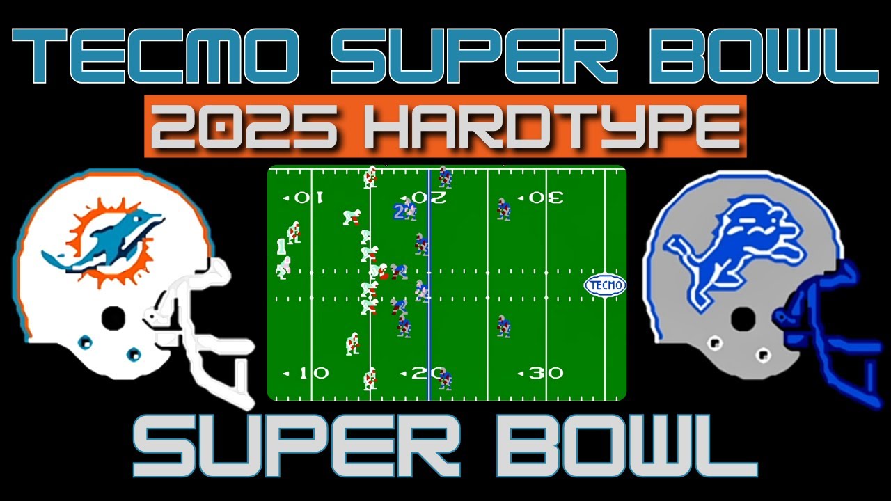 Суперкубок — 2025 Tecmo Super Bowl — мод Hardtype — Dolphins vs Lions — NES
