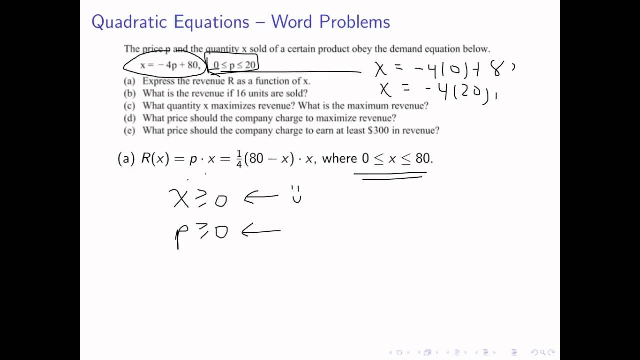 Quadratic Word Problems - Maximizing Revenue