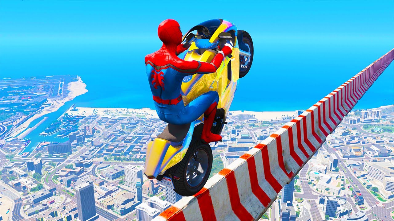 Spiderman Motorcycle Jumps #2 - GTA 5 Gameplay ( Spider-Man Stunts & Fails )