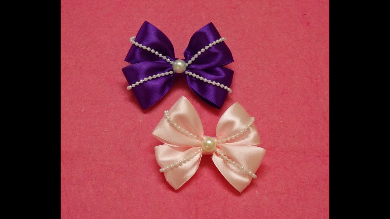 Diy Ribbon hair bows with pearls,hair bow tutorial,how to make