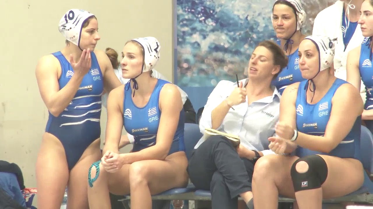 01a gorgeous female waterpolo player Greek bench