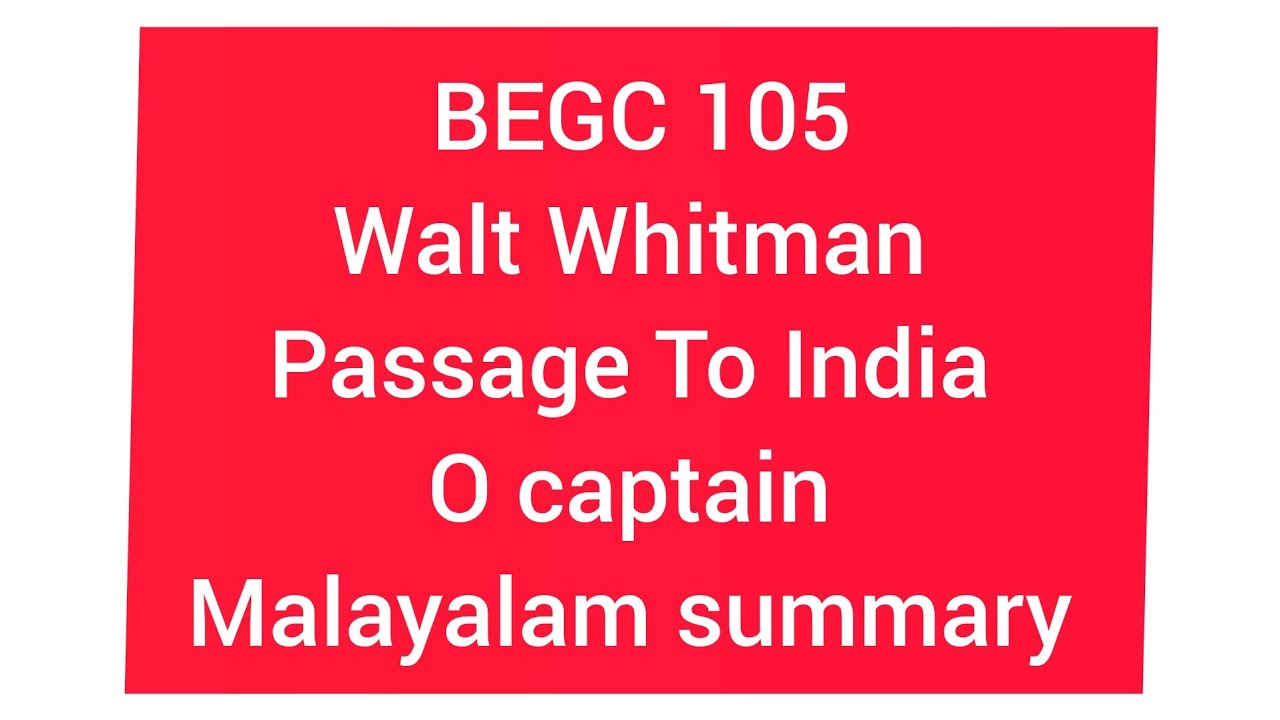 Walt Whitman's Passage To India /American Literature/ Malayalam Narrative