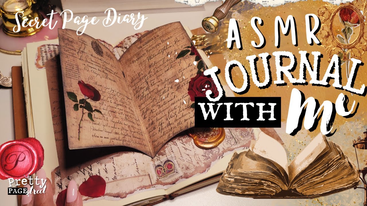 ASMR | Secret Page Diary Scrapbooking🌹| Decorate Vintage Journal With Me | Fun Journal Layout Ideas