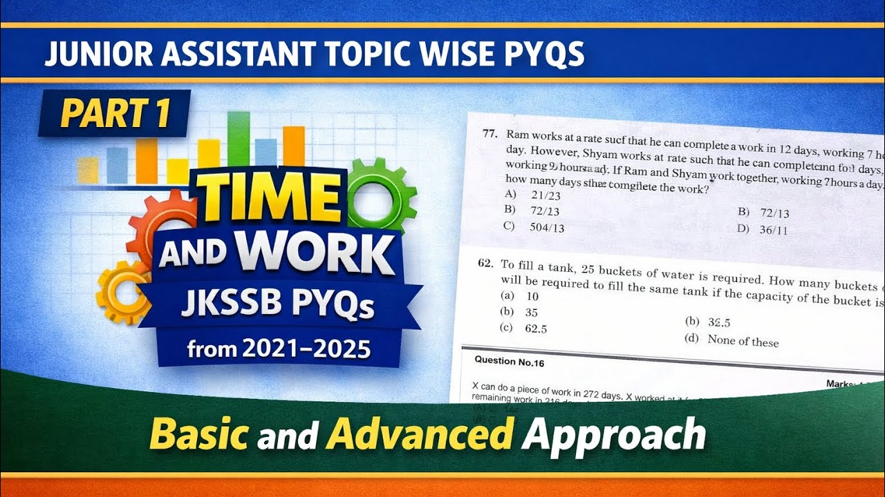 Jkssb Junior Assistant Pyq’s | Time and Work | Topic wise pyqs #maths #jkpsi #alp #jk_maths 