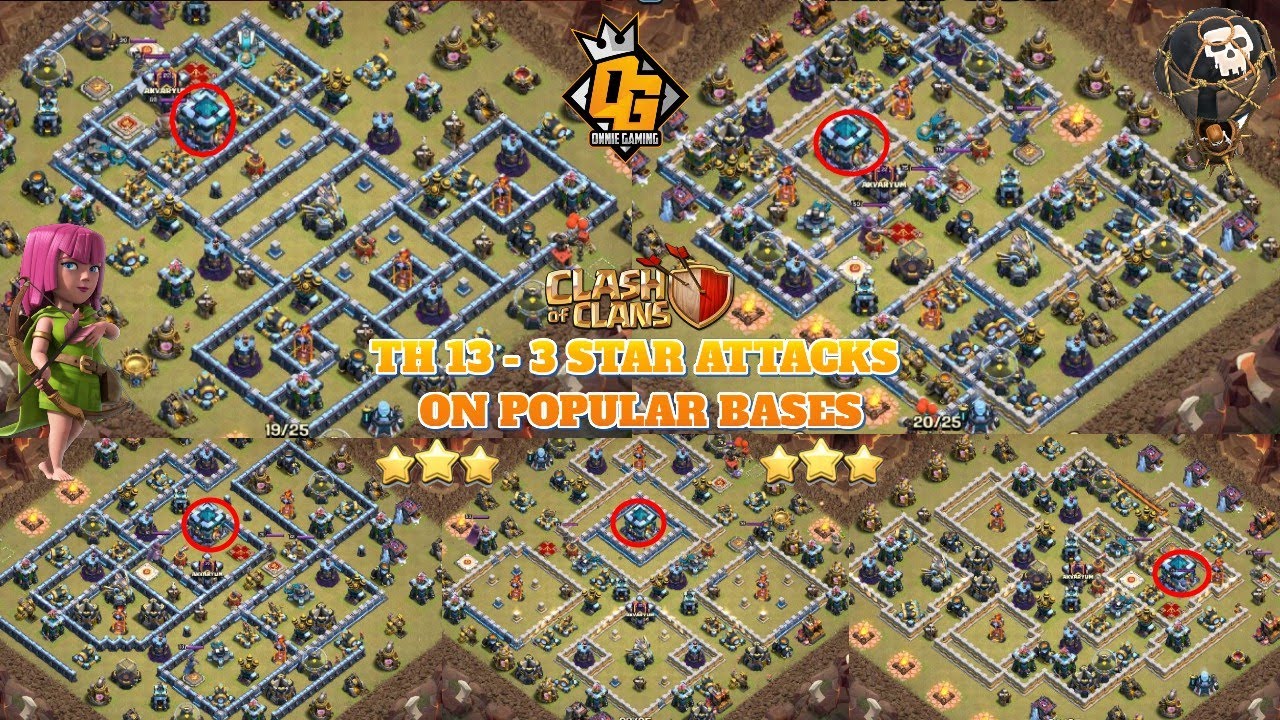 TH13 3 STAR ATTACK STRATEGY ON INTERNET BASES | POPULAR AND COMMON TH13 BASES| HOW TO 3 STAR ON TH13