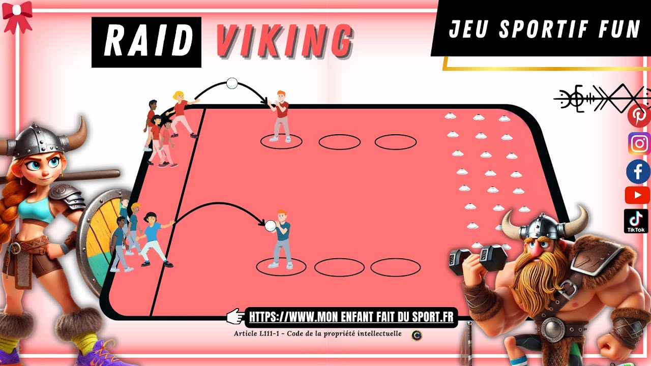 R&egrave;gle du jeu du RAID VIKING - jeu sportif fun de coop&eacute;ration et de ballon pour enfants
