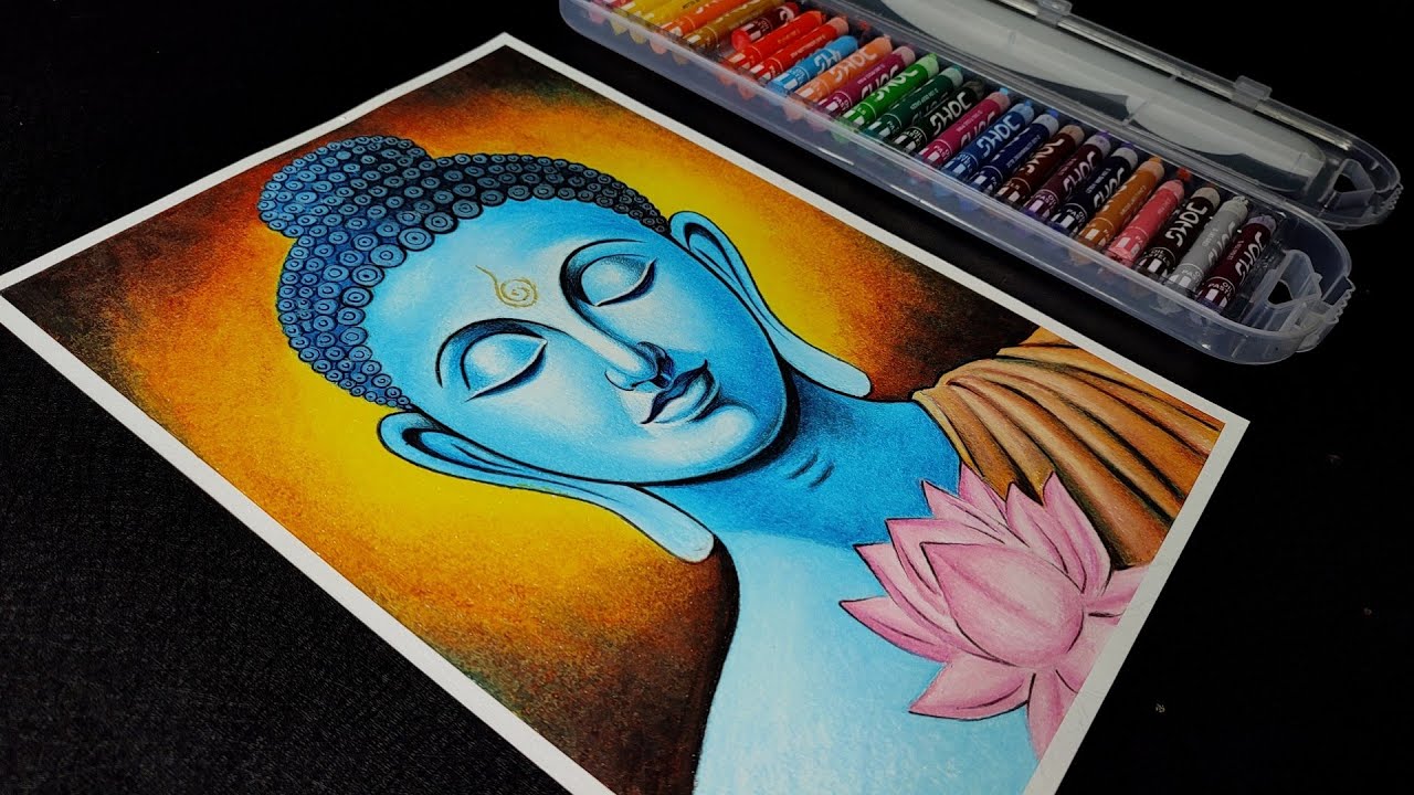 How To Draw Lord Buddha With Oil Pastels | Buddha Oil Pastel Painting For Beginners